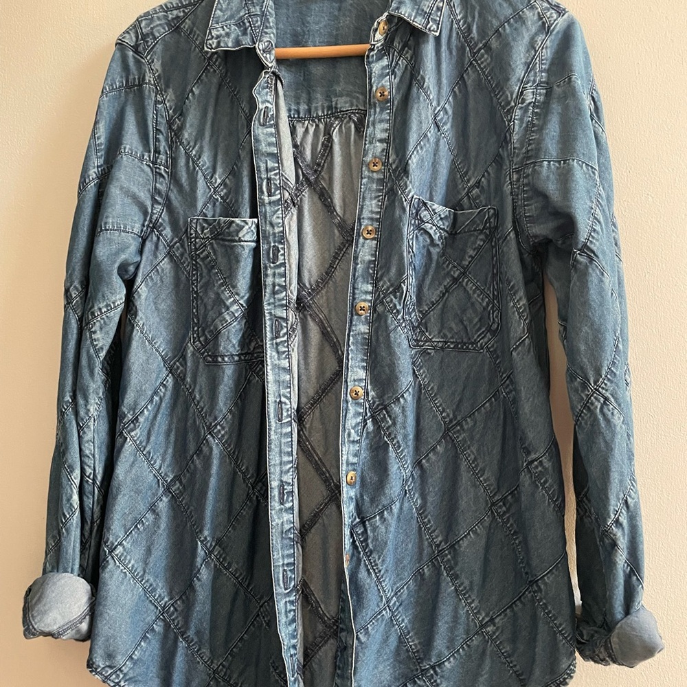 Pilcro Denim Blue Quilted Button Down Shirt